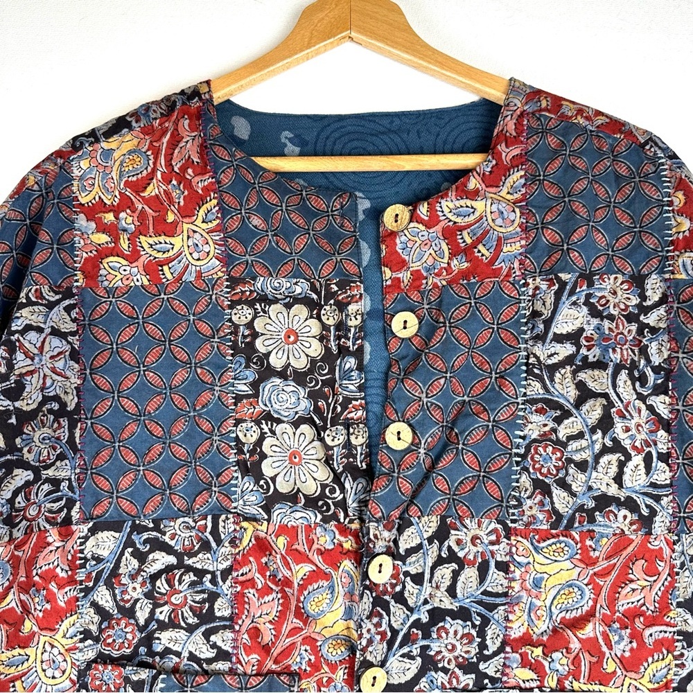 Reversible Button Up Patchwork‎ & Embroidered Jacket Lightweight Office - Picture 7 of 13